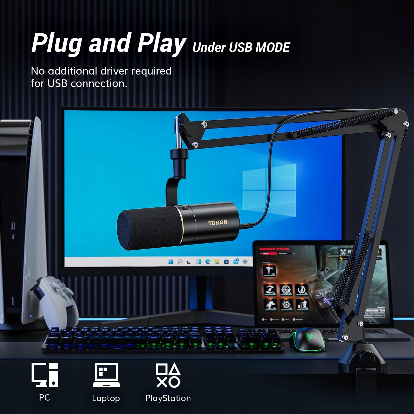 TONOR Mikrofon USB XLR PC z Ramieniem do Podcastów i Streamingu — miniatura 4
