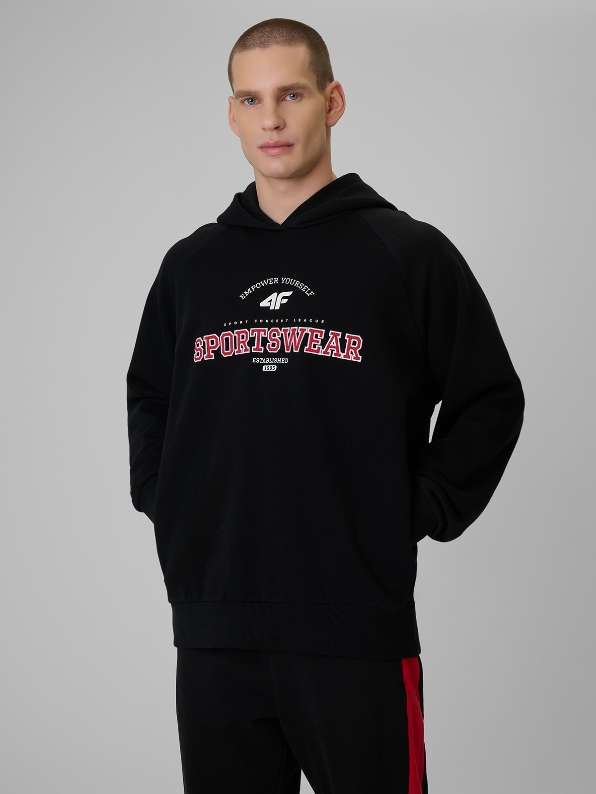 4F Tepláková Mikina Černá Loose S Kapucí S