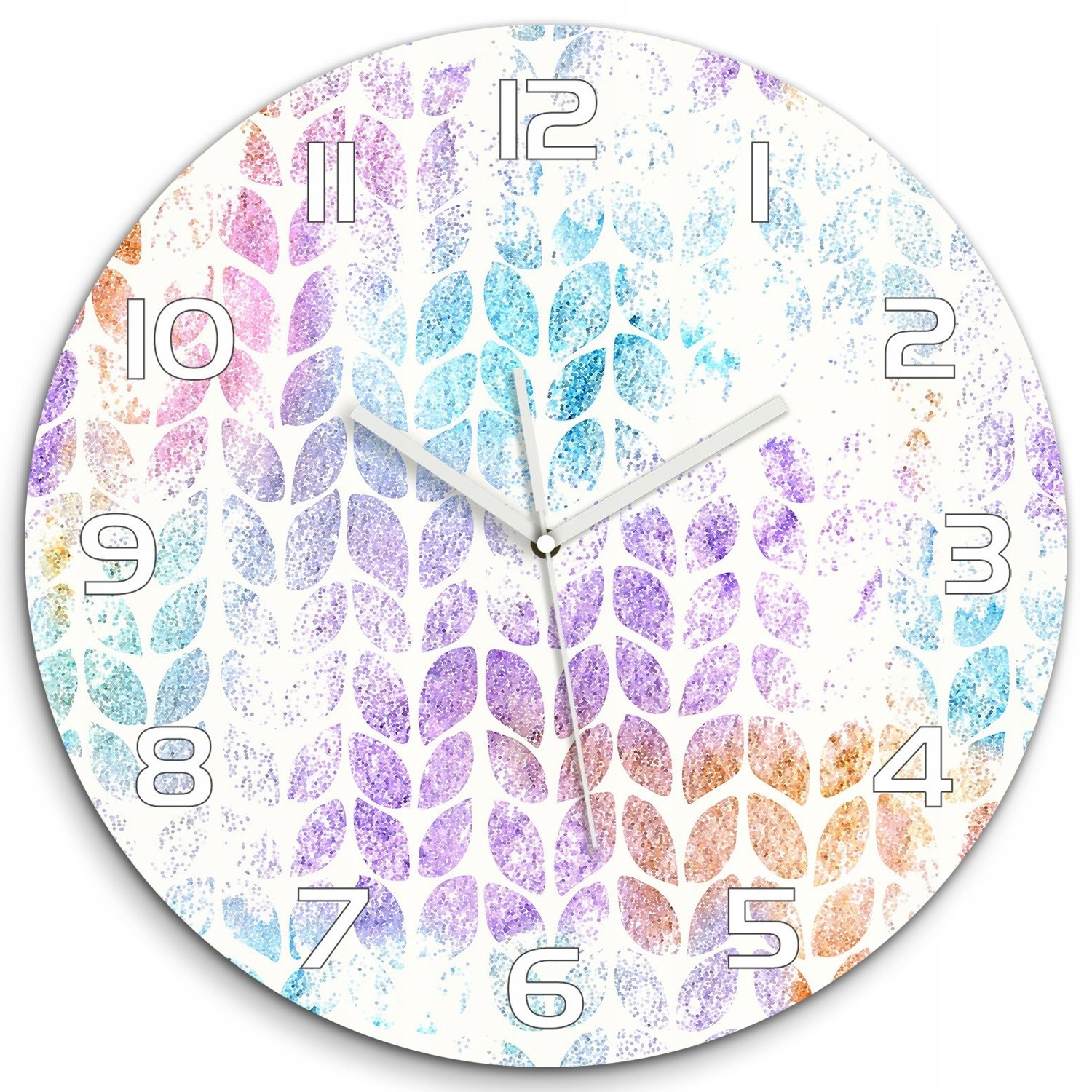 

Szklany duży zegar wiszący Kolorowe listki fi 60cm