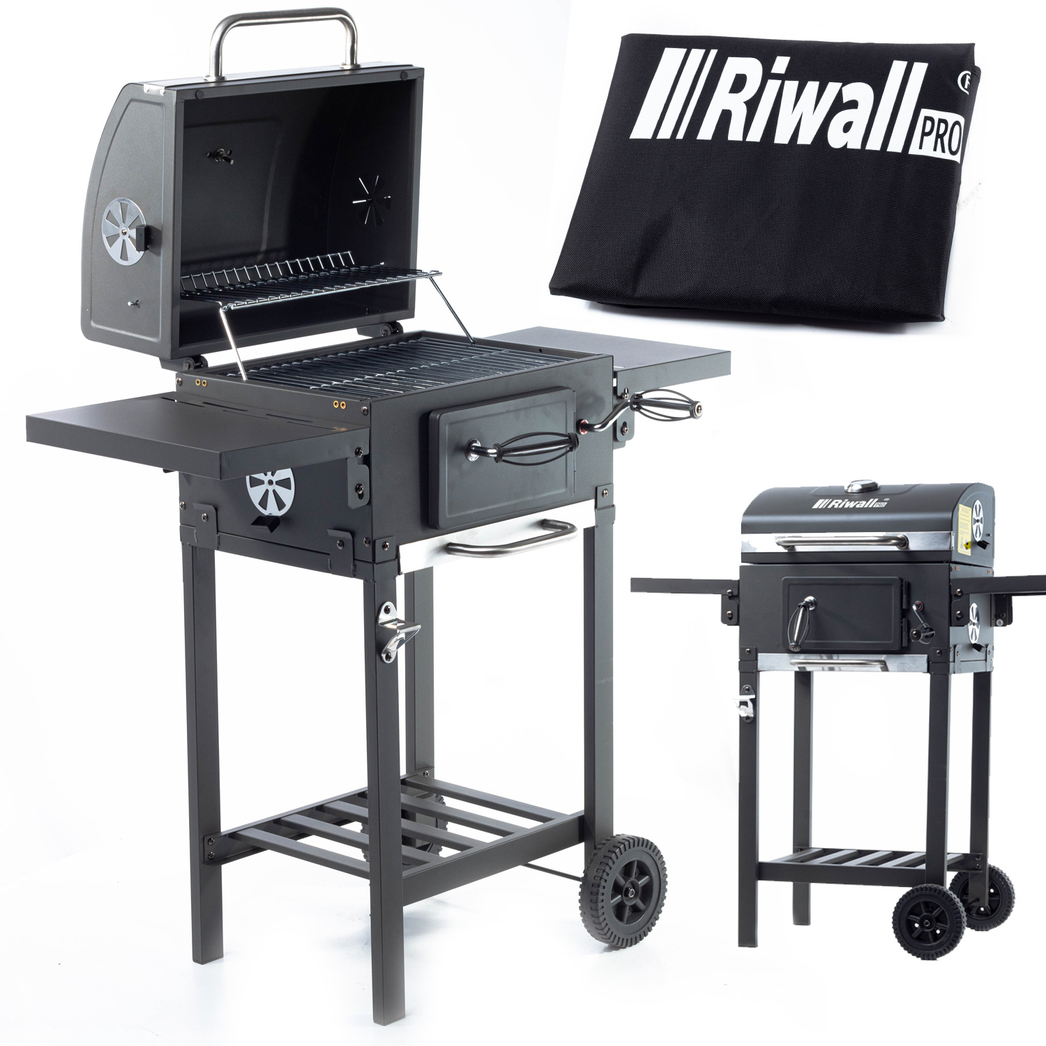 Grill Węglowy Ogrodowy Riwall Ruszt Z Pokrywą Popielnik +termometr