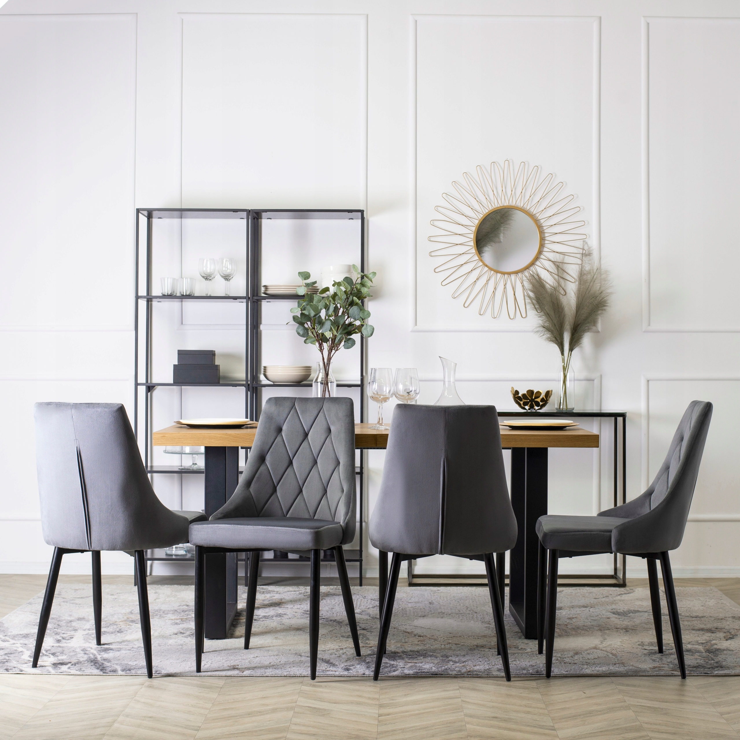 Krzesło Tapicerowane Welur Do Salonu Jadalni Nowoczesne Velvet Szare CORK Szerokość mebla 49 cm