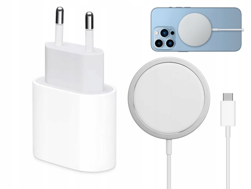 ZESTAW ŁADOWARKA INDUKCYJNA MAGSAFE + ŁADOWARKA KOSTKA 20W DO APPLE IPHONE