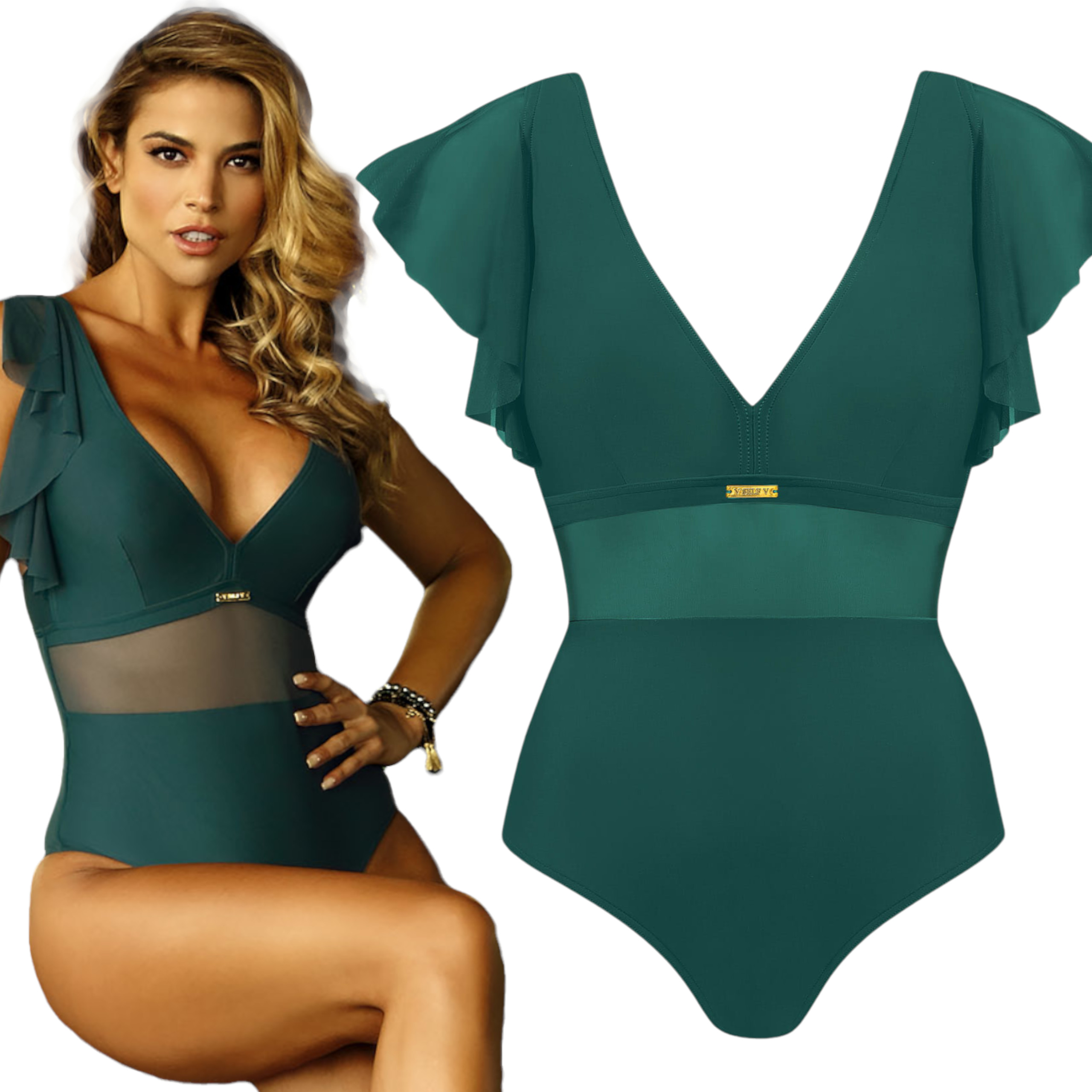 Jednodílné plavky s vyztuženými košíčky S Self Canoy16 Zeleň