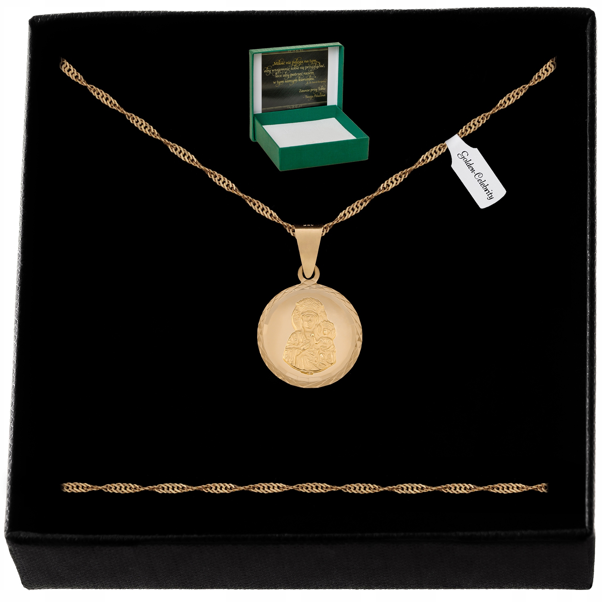 ZŁOTY KOMUNIJNY ŁAŃCUSZEK SINGAPUR + ZAWIESZKA MATKA BOSKA DLA DZIEWCZYNKI
