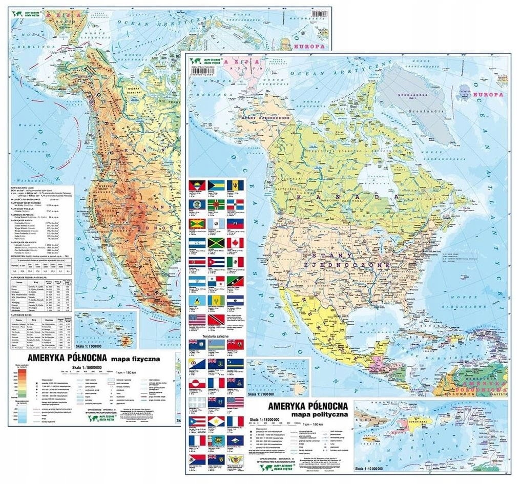 AMERYKA PÓŁNOCNA MAPA PODRĘCZNA PLANSZOWA FIZ/POL