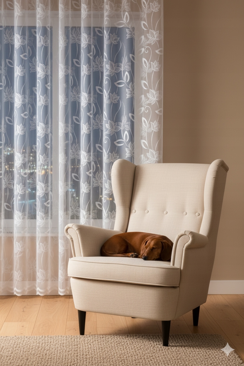 400x240 400x245 Husté květiny bílá hotová záclona s páskou Vyšívací polské Haft