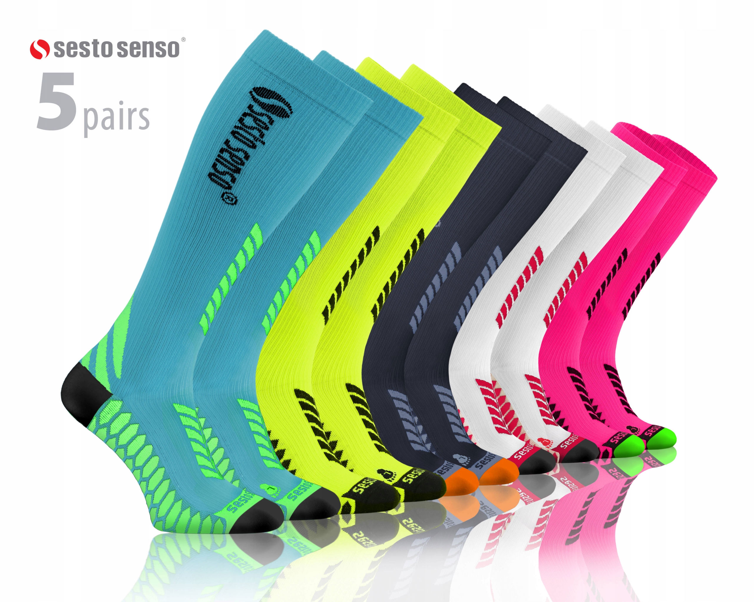 Sesto Senso 5-PAK Podkol. pro běžce tyrkysová růžová bílá žlutá grafit 43-47