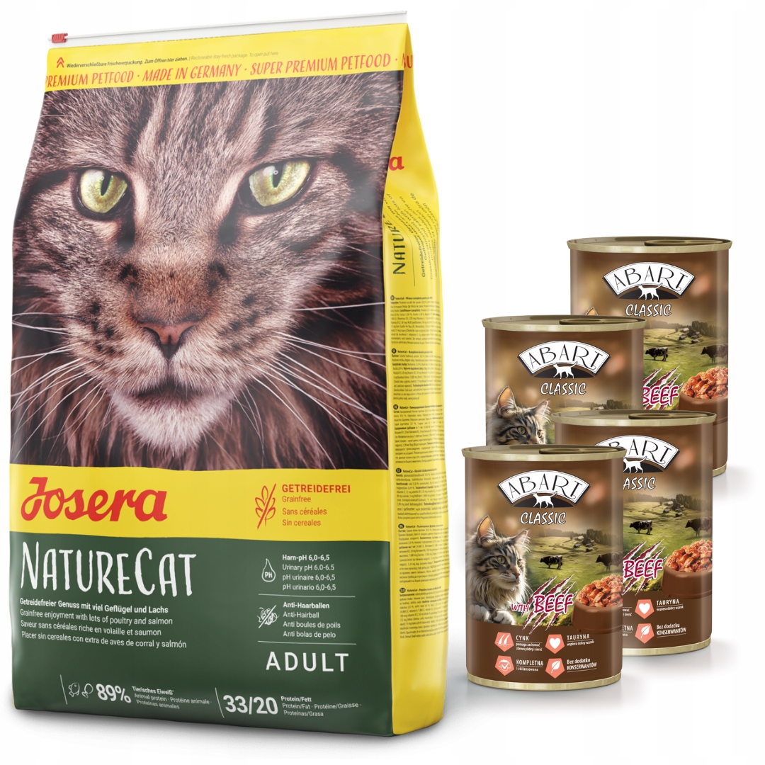 Levně Josera NatureCat 10 kg 4x Abart konzerva pro kočky s hovězím masem 415 g