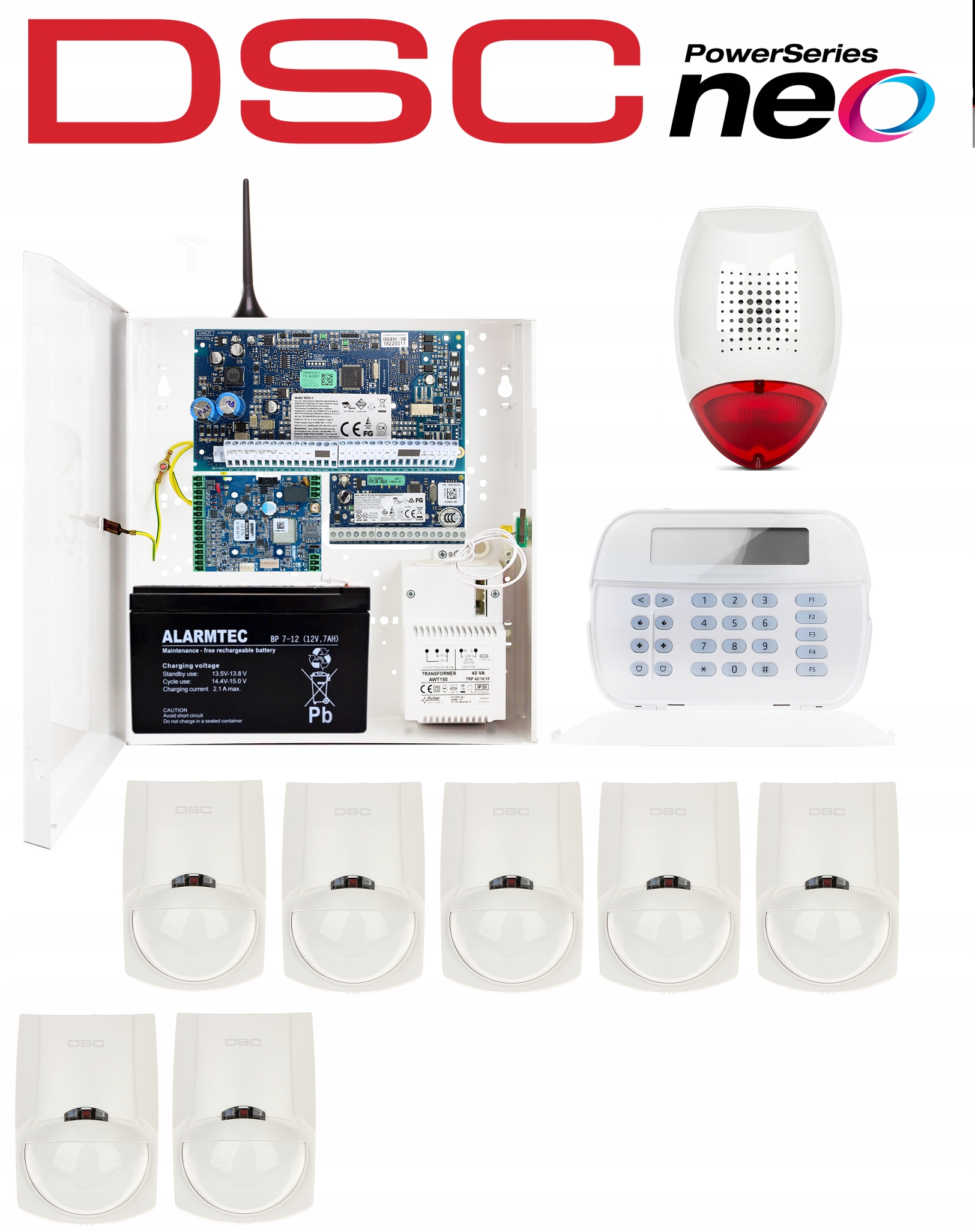 System Alarmowy Dsc Neo Zestaw 7 Czujek Pir LC100 Gsm LCD Syrena Aplikacja