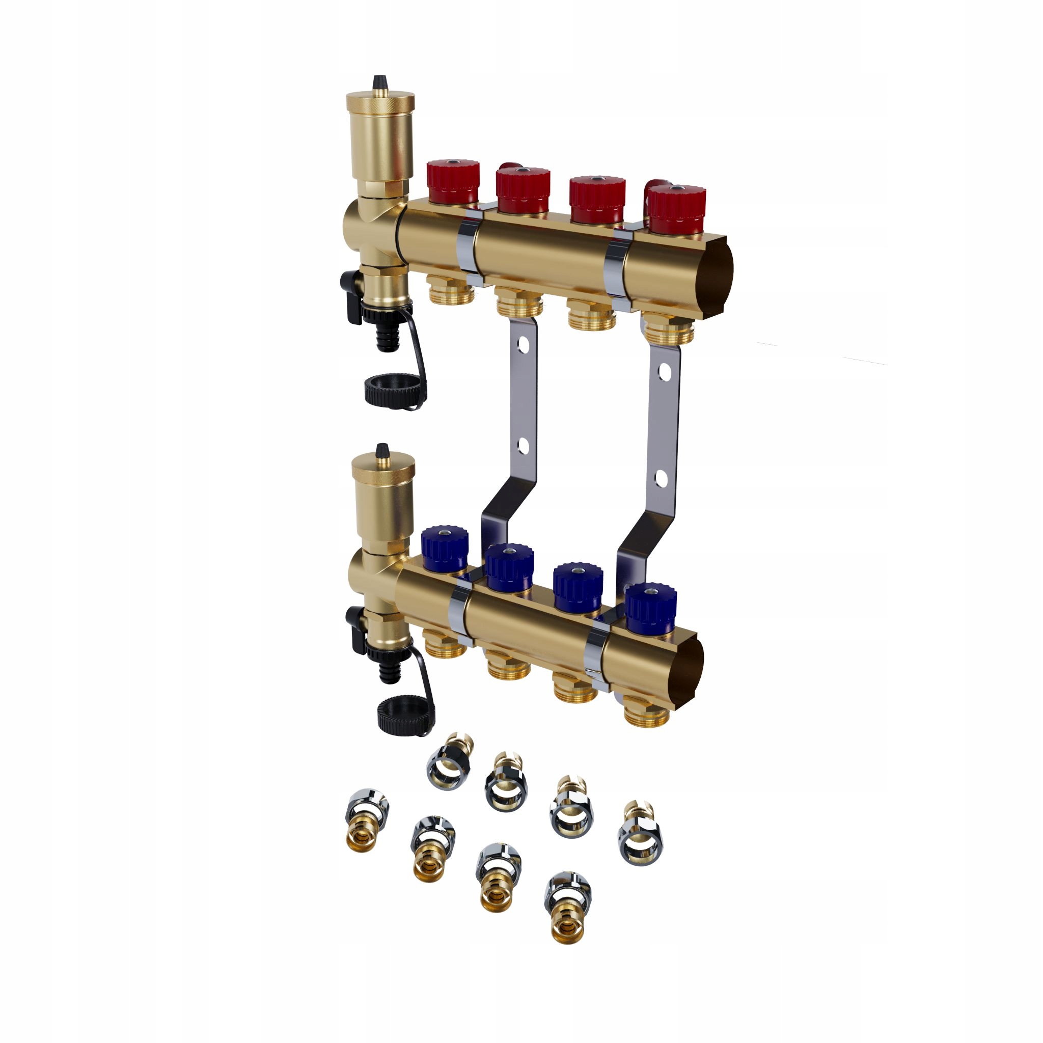 Mosazný 4-okruhový manuální radiátorový rozdělovač spojky Pex
