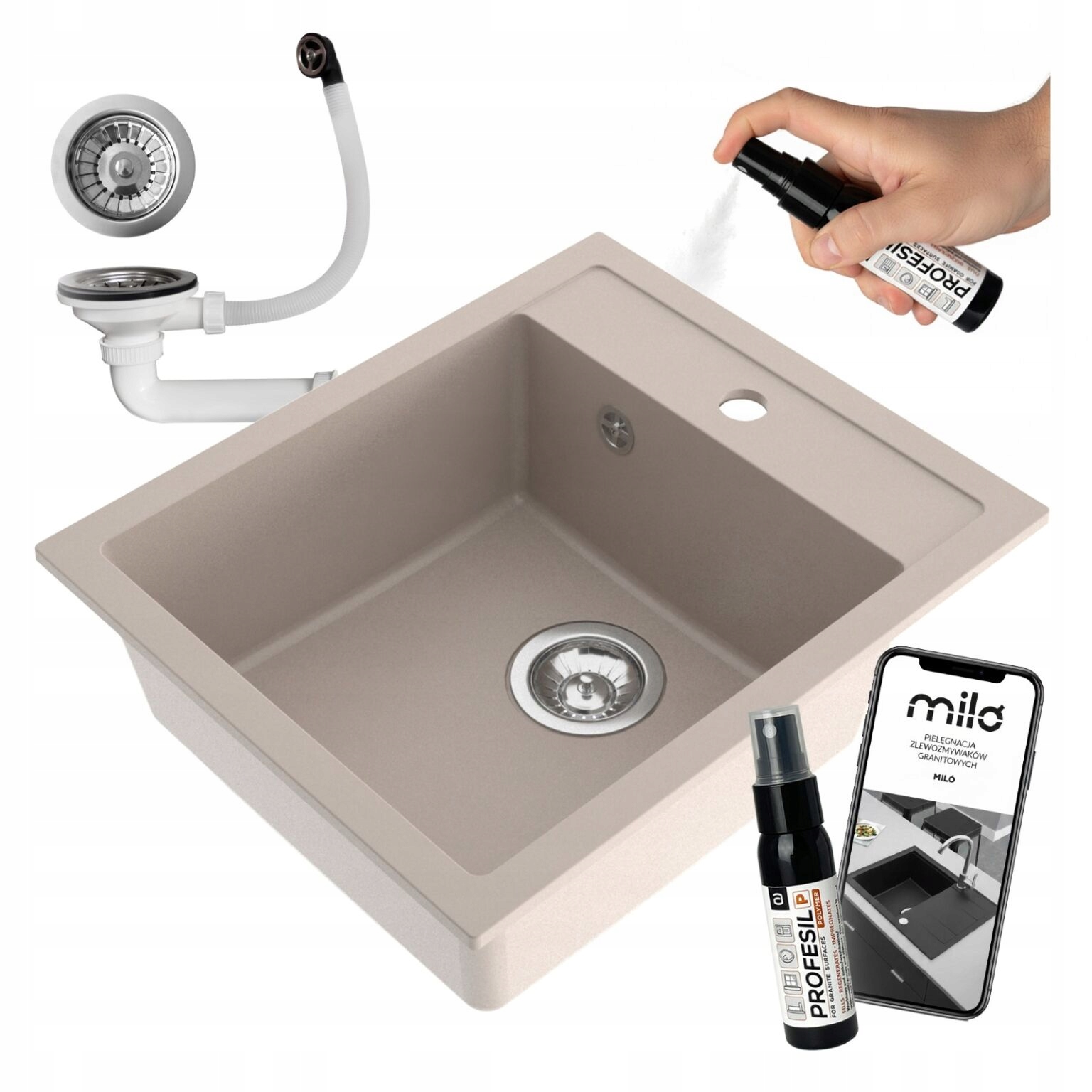 Granitový Jednokomorový Drez Miló Emporio Bez Odkvapkávača Sifónový Set