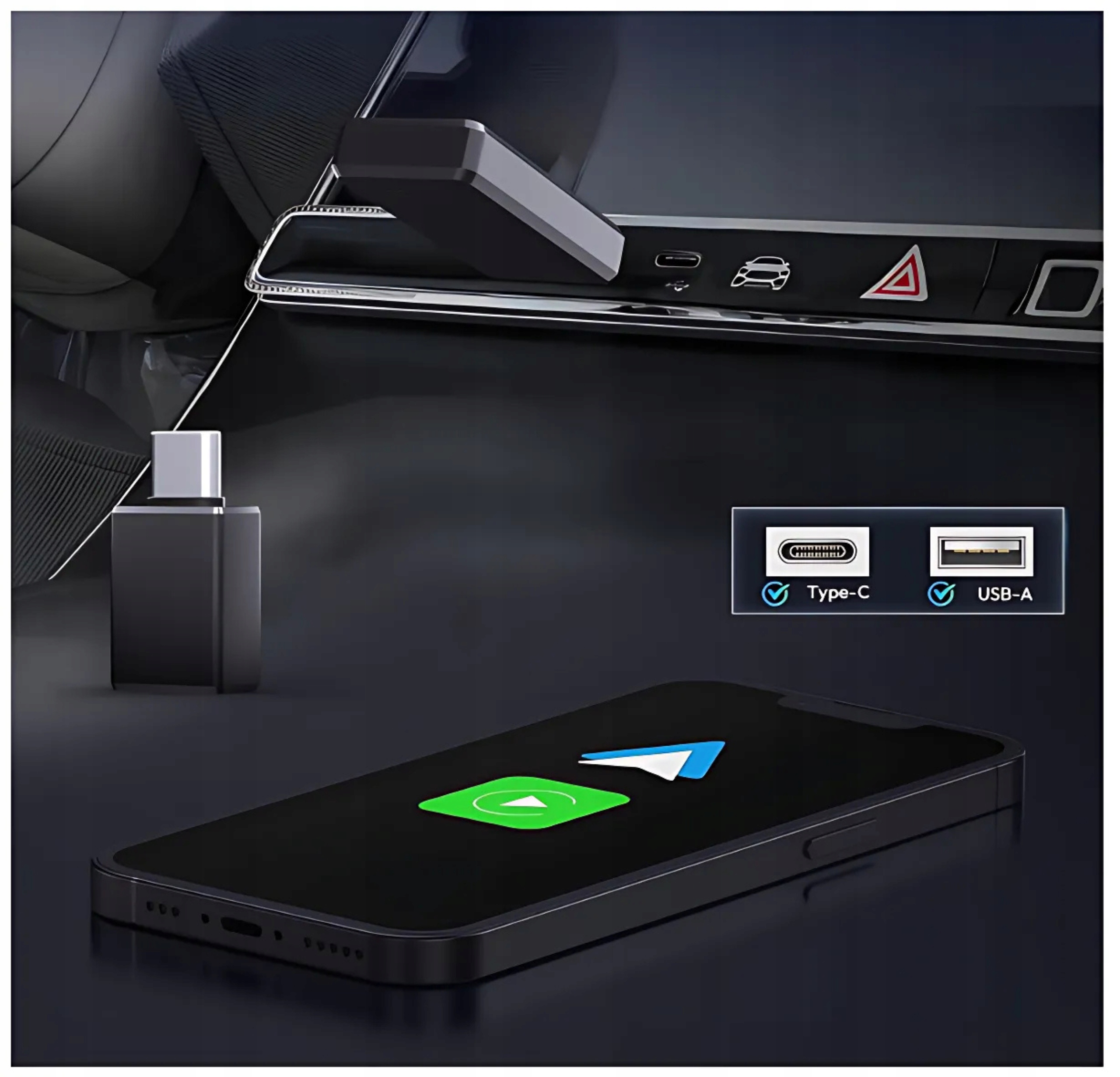 Bezprzewodowy Adapter 2w1 Apple CarPlay i Android Auto WiFi 2,4 G / 5,8 GHz Producent inny