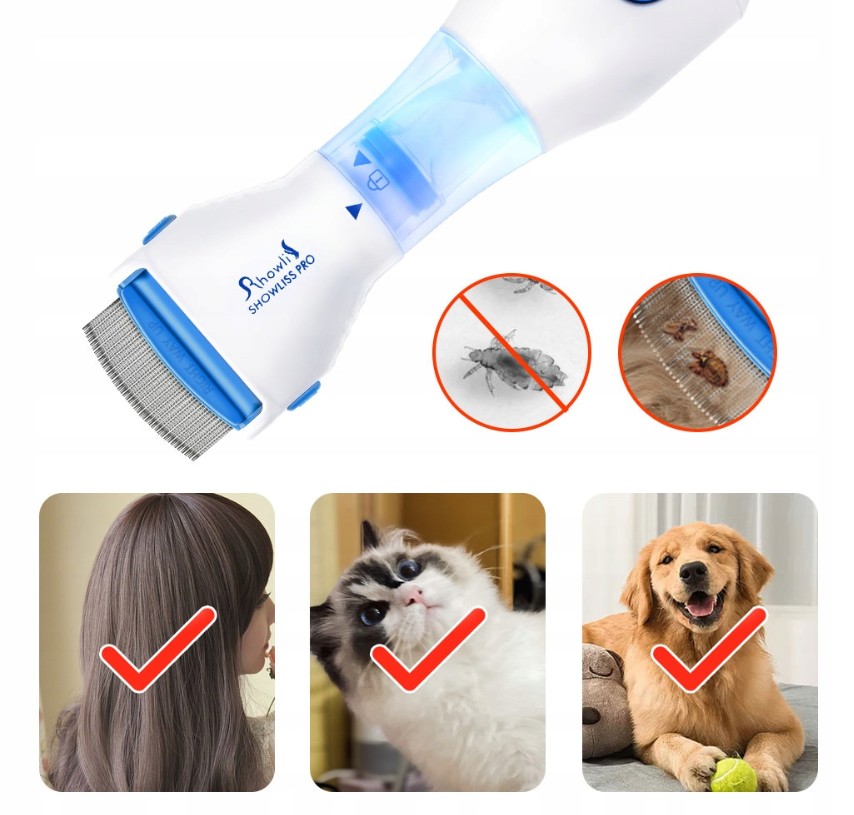 Levně Kartáč na srst s vysavačem na blechy a klíšťata pro kočky V-comb