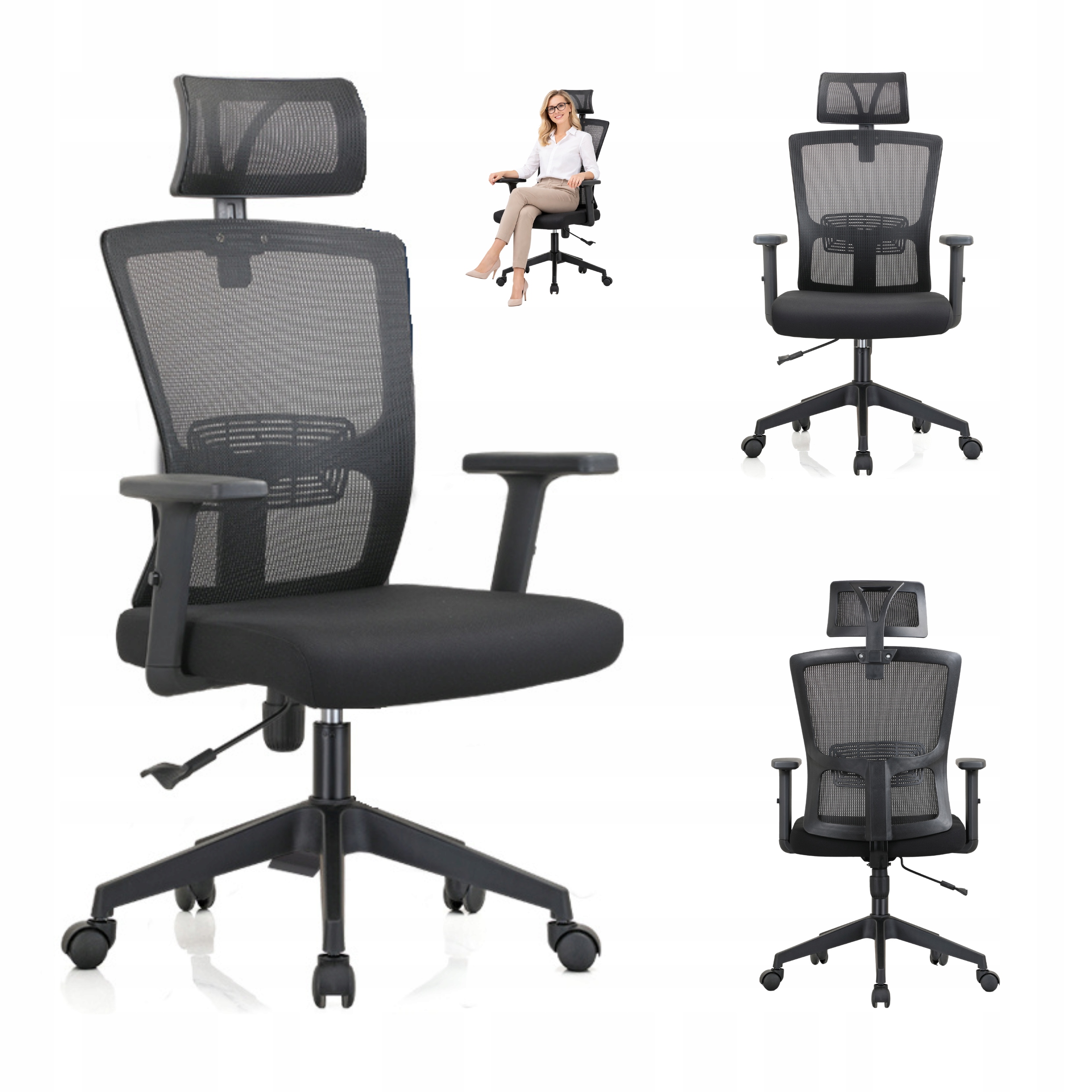 Fotel Sitwell ergonomiczny biurowy obrotowy regulowany tilt czarny K26