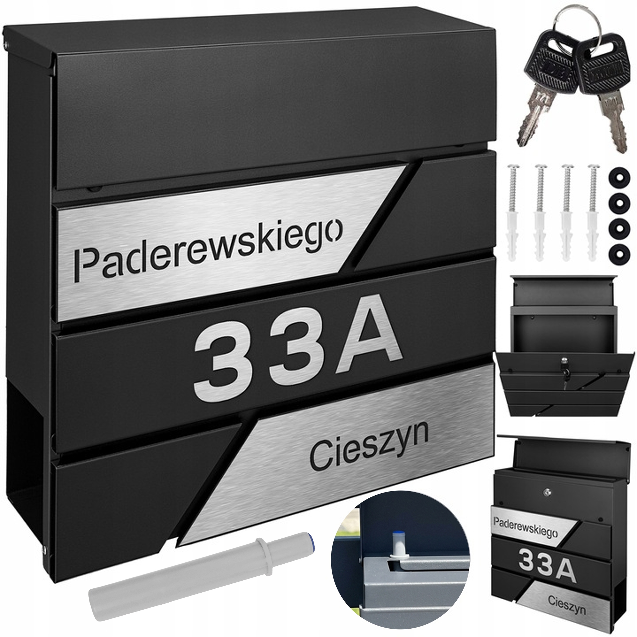 Personalizovaná Černá Poštovní Schránka S Novinami A Laserovou Adresou