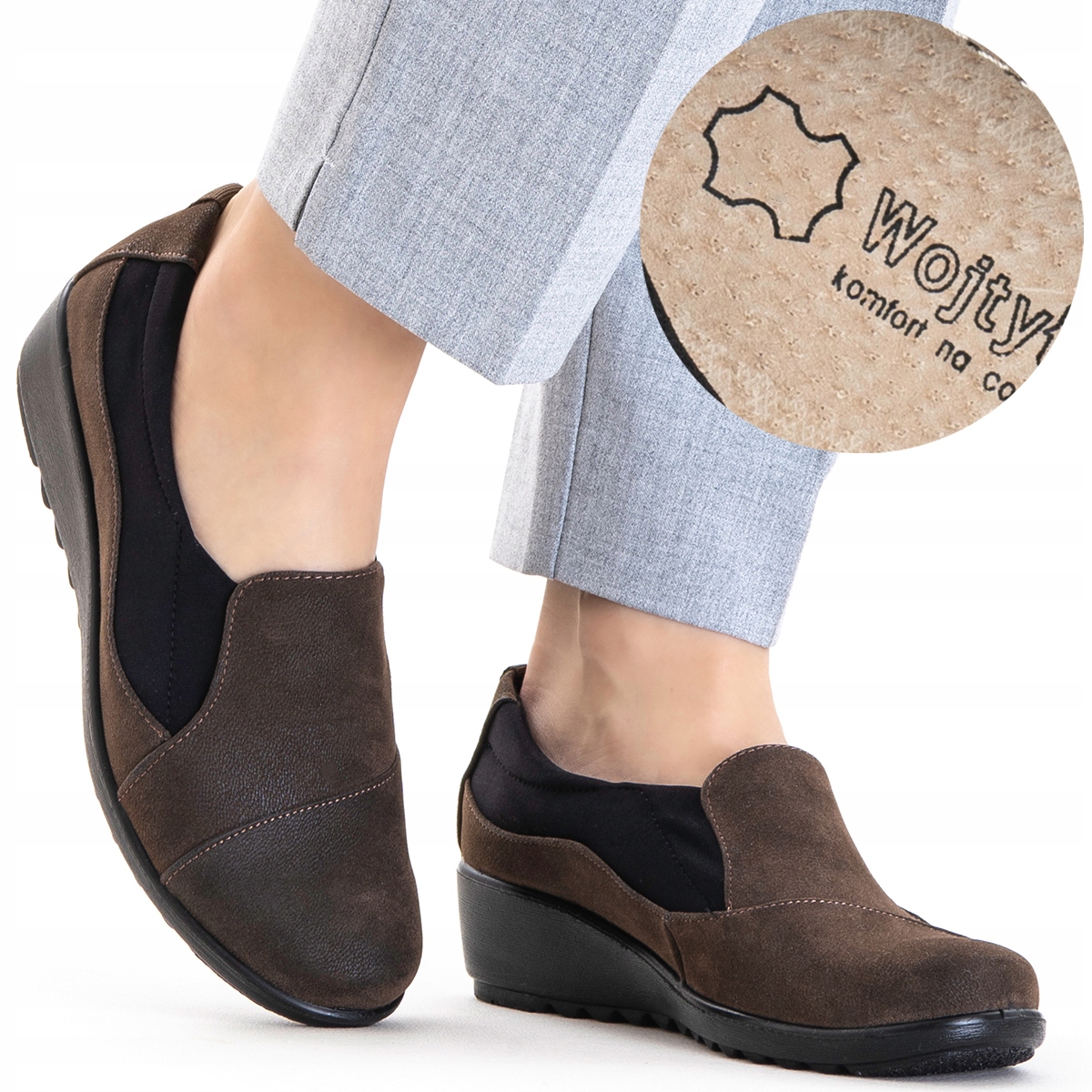 Polobotky na klínku vč. měkké kůže Širší pohodlné nazouvací Wojtyłko 37