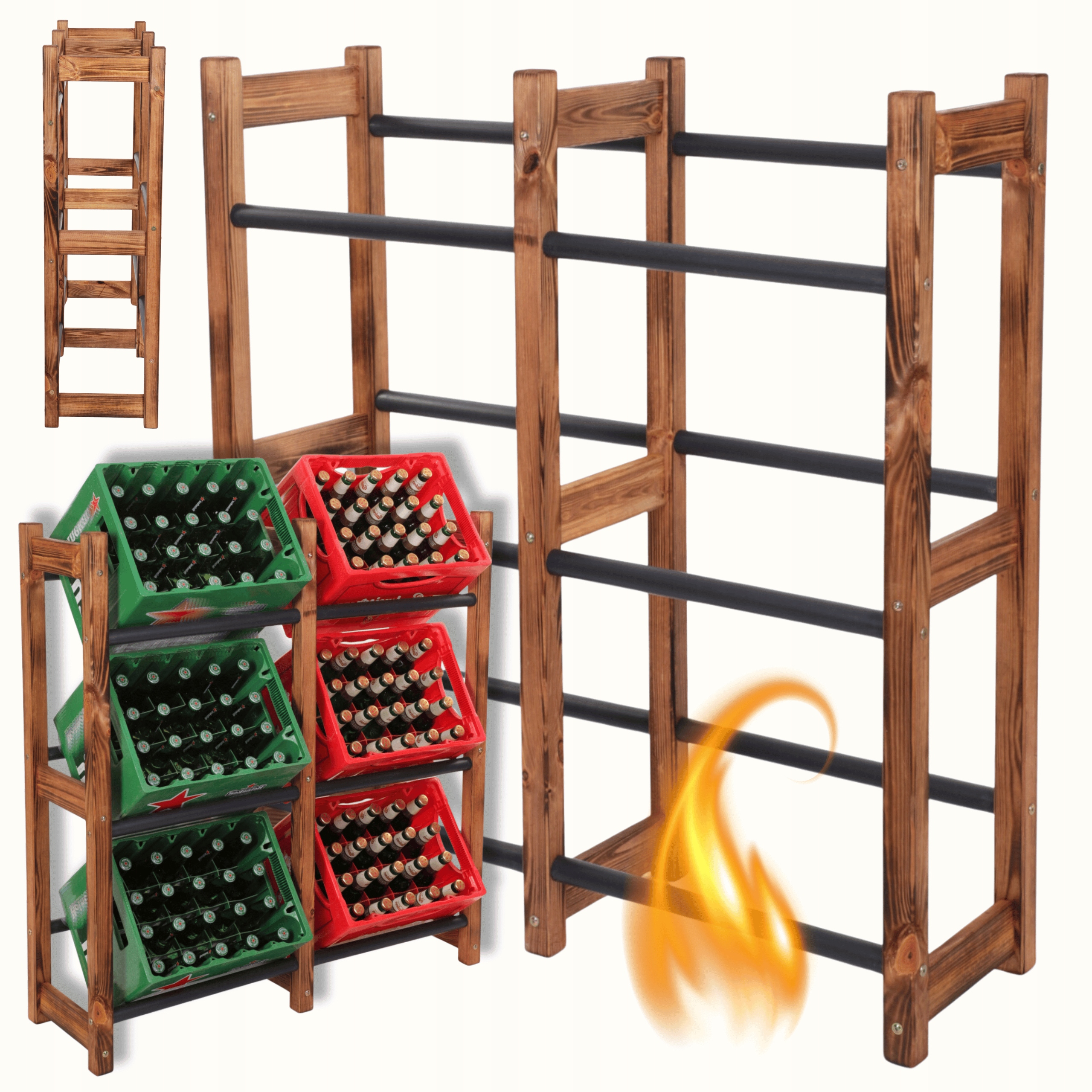 Drevený regál na škatule, stojan na 6 krabíc na zeleninu, Pevný Eko