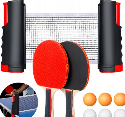 Pálky Na Stolní Tenis Sada 2 Pálky 6 Míčků Vysouvací Síťka