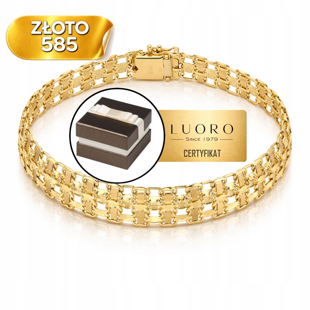 Zlatý Náramek 585 14K Piatto Široký Diamantový 20 CM Elegantní
