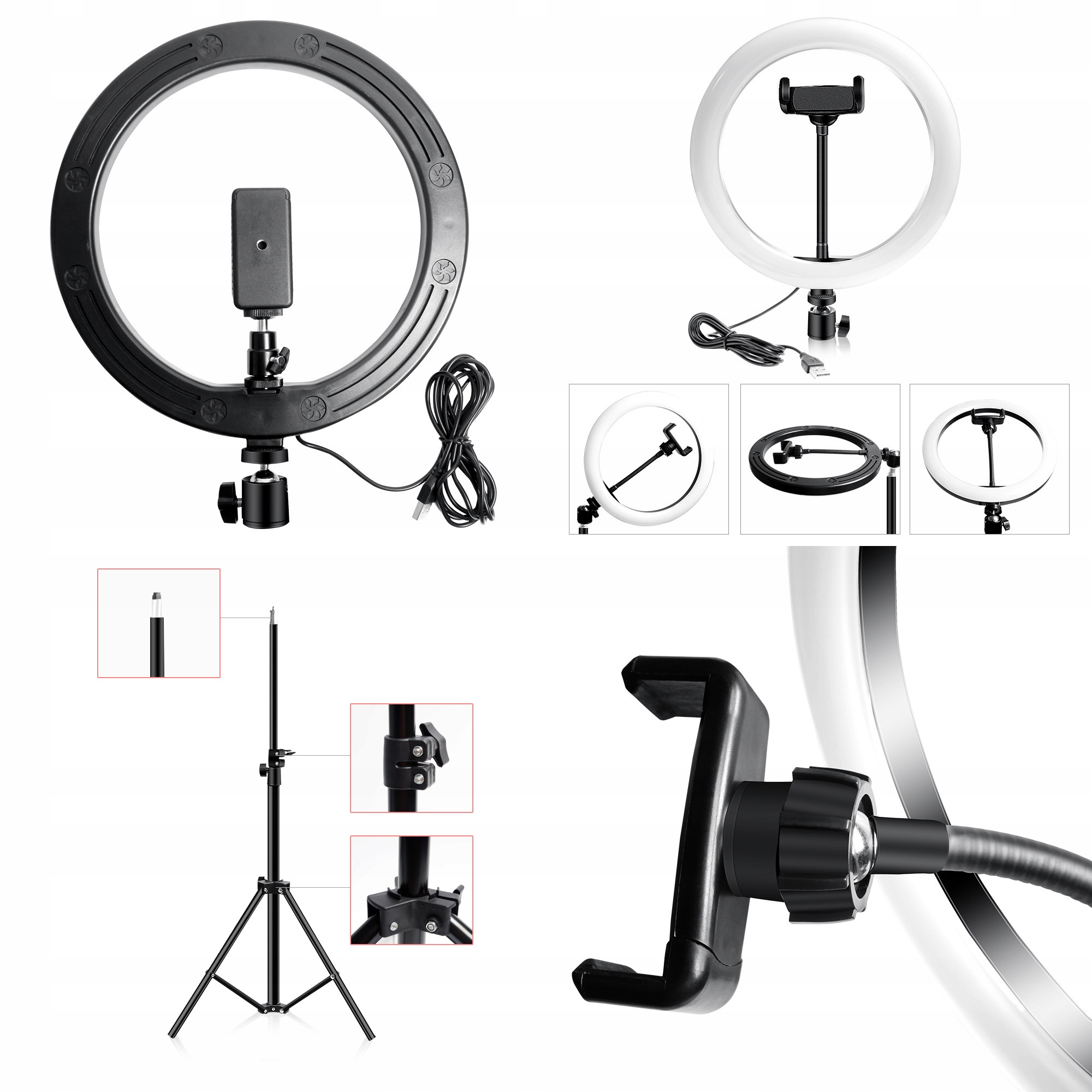 LAMPA LED PIERŚCIENIOWA KOLOROWA STATYW 210 CM Kod producenta Ring oświetlenie makijaż tripod selfie