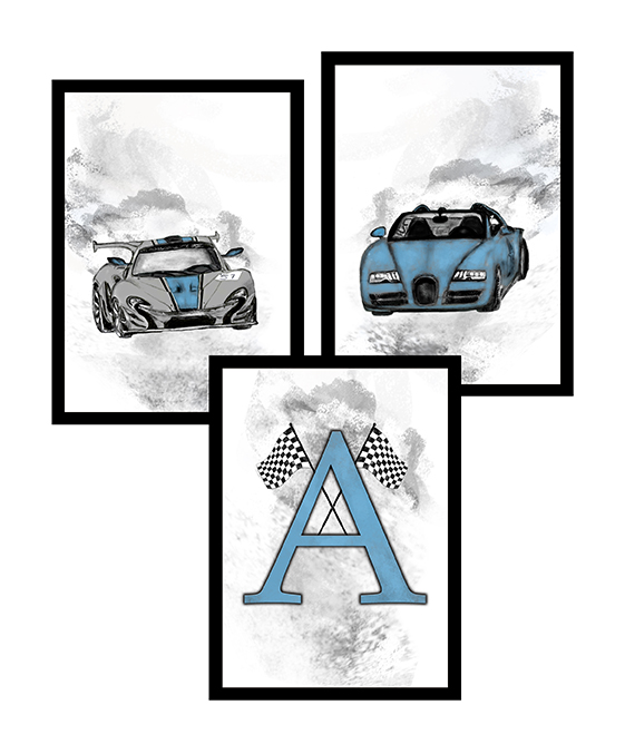 

3 x ramka czarna plakat chłopiec auta wyścigowe a3