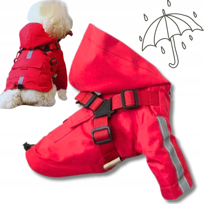 Levně Bunda Pro Psa proti dešti s kapucí A Ramenními Popruhy 2v1 Rainor červená M