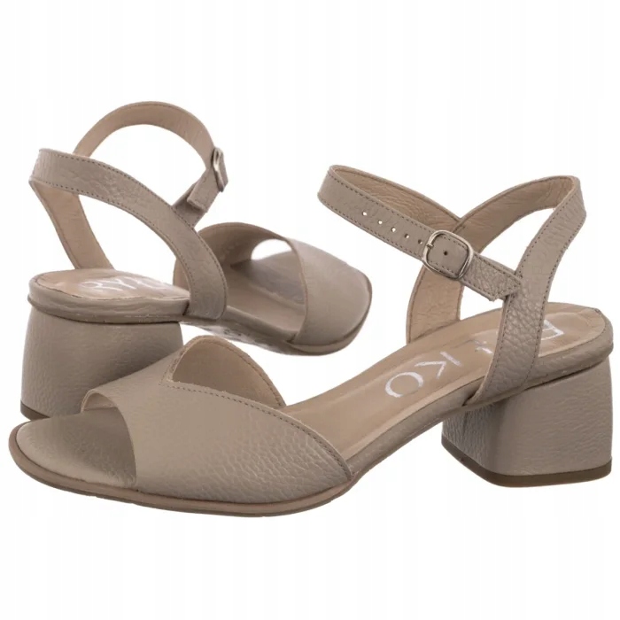 Kožené dámské sandály na podpatku Ryłko béžové 4RG48_T_ _2TE