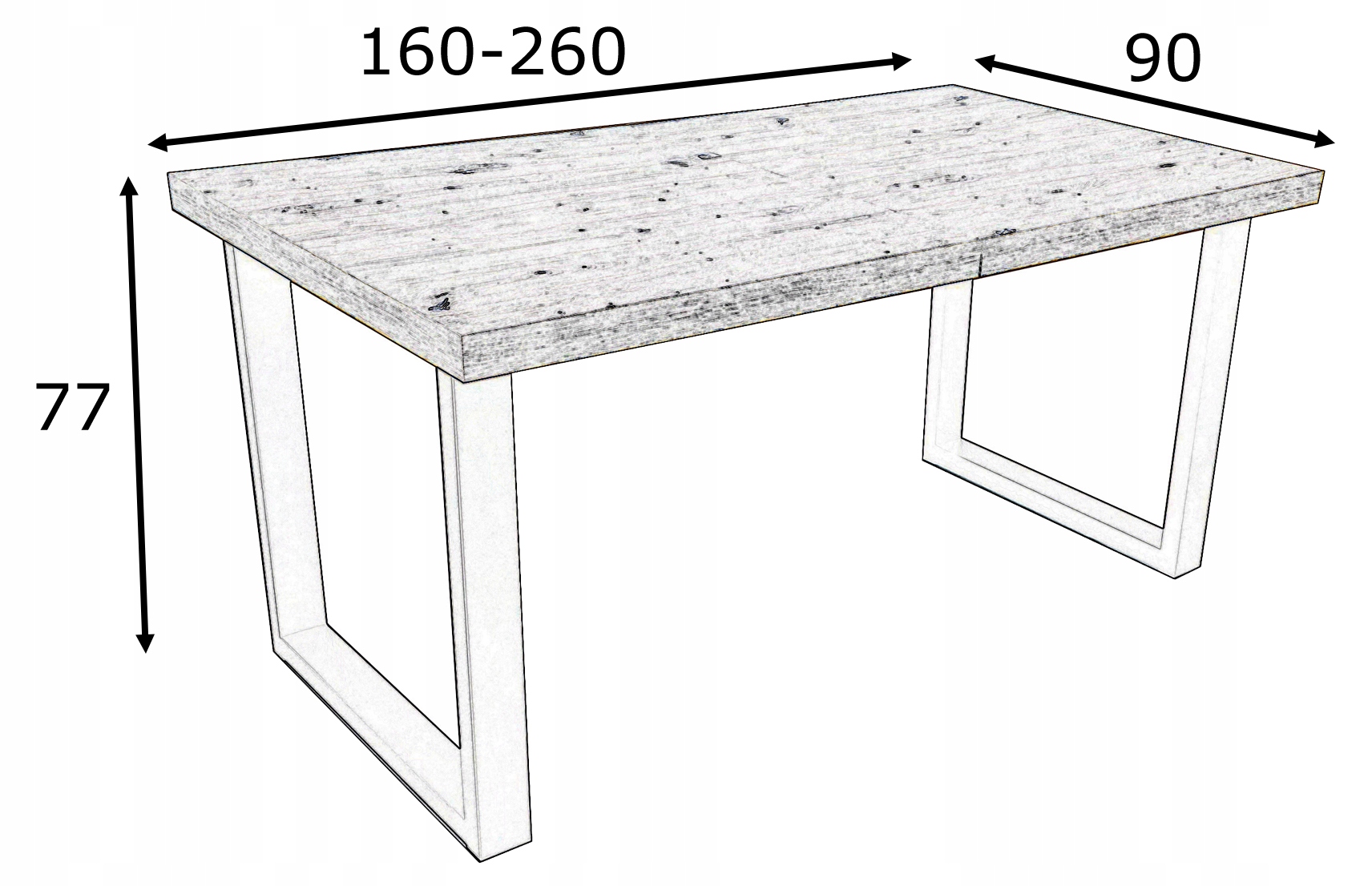 Stół metalowy masywny EGGER Rozkładany 90x160/260 Wysokość mebla 77 cm