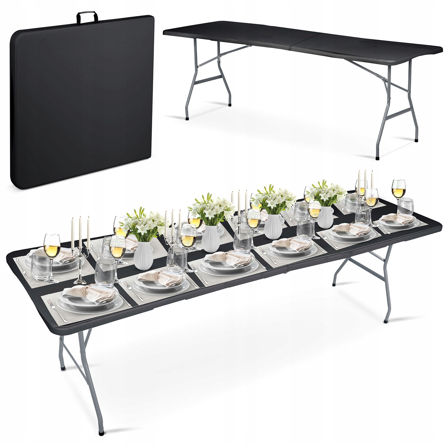 Rozkladací Záhradný Stôl Cateringový Banketový Skladací Kufor 244 cm