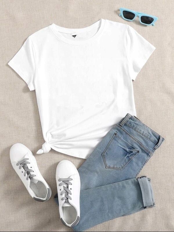 BLUZKA DOPASOWANA T-SHIRT GŁADKA Z LYCRĄ #XL B Fason dopasowany