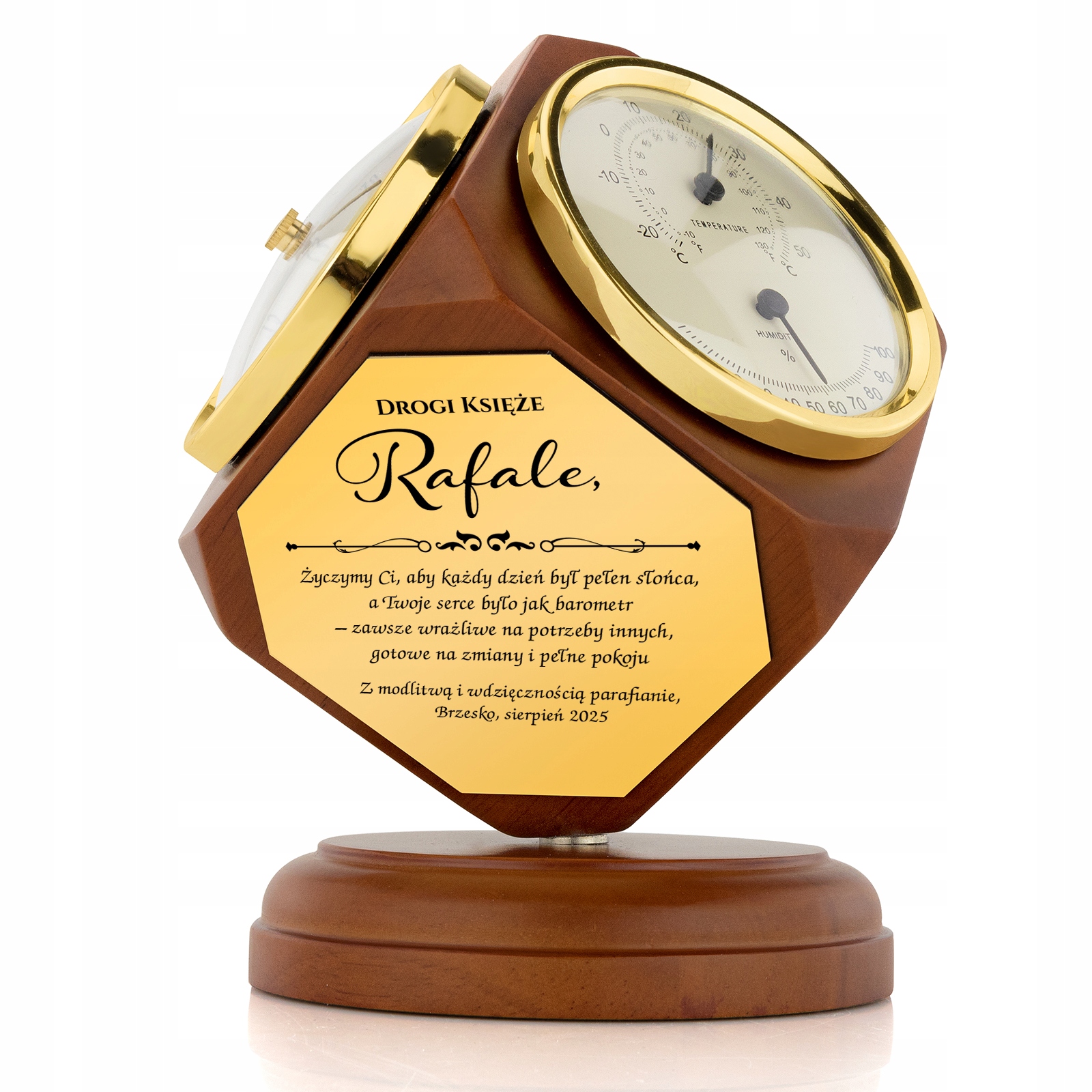 dla Księdza na Pożegnanie Stacja Pogody z Grawerem Barometr Zegar