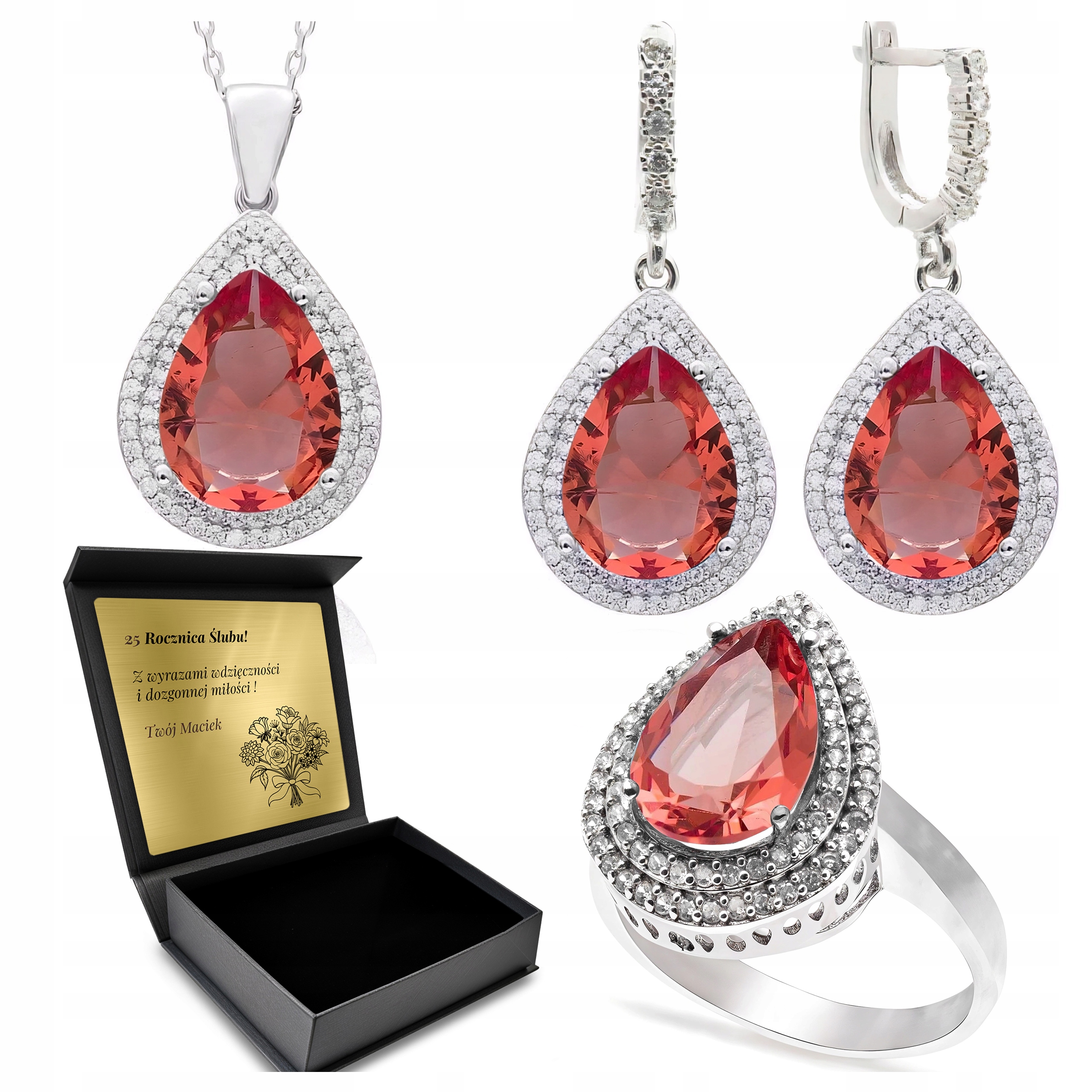 Sada Stříbrných Šperků 925 Zirkony Zultanit Sada Pro Ženu Gravírování