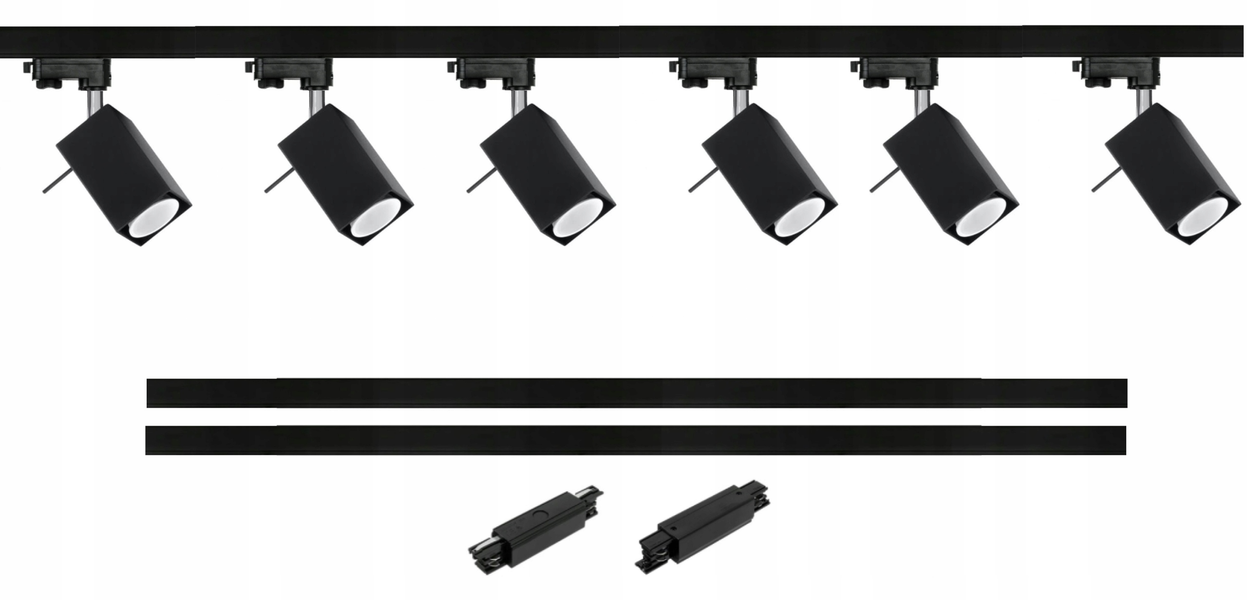 6 x REFLEKTOR KWADRAT GU10 3F + ZASILANIE ŚRODKOWE
