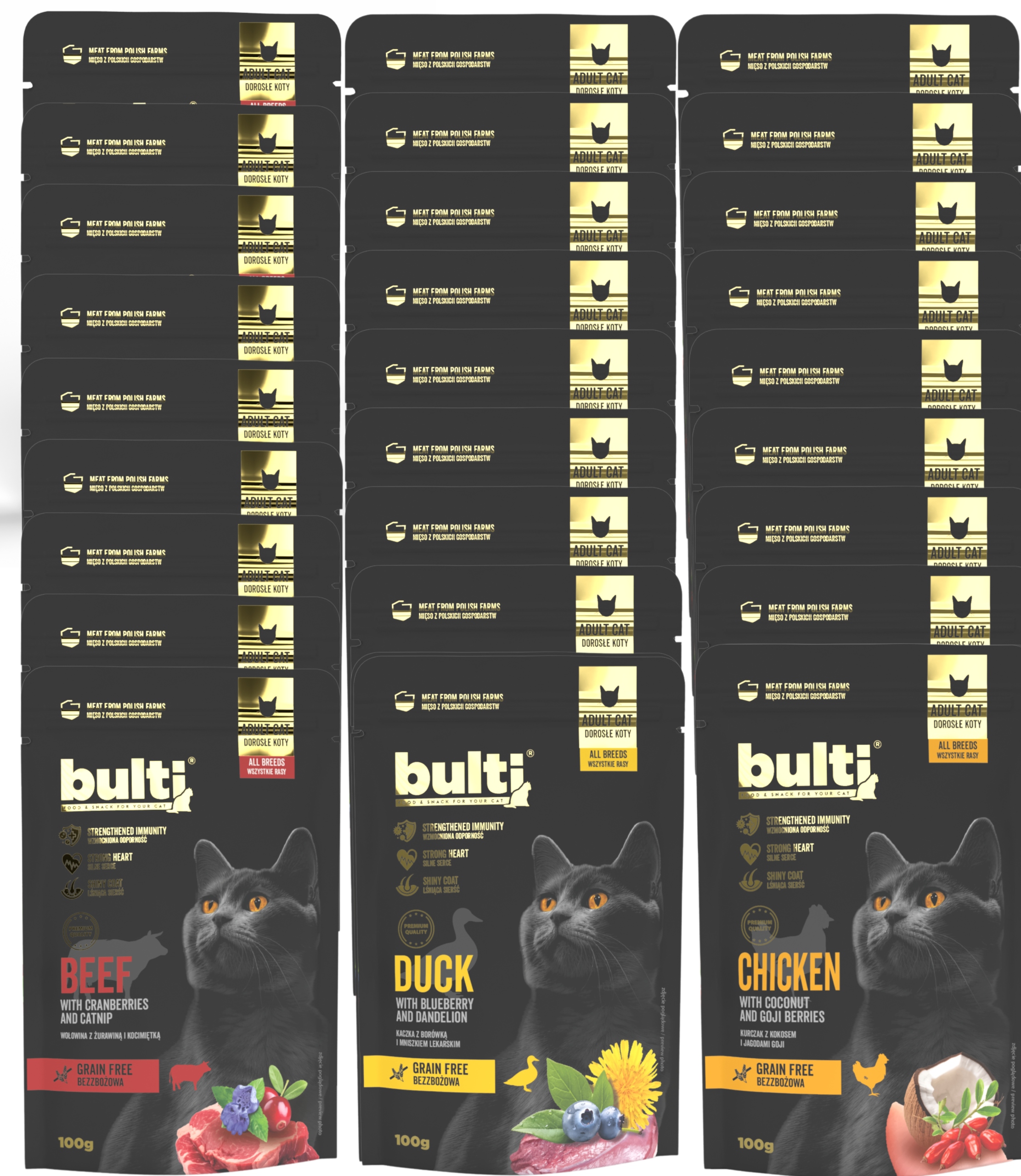 Levně Bulti Pro Kočky MIX Chutí Kuřecí, Kachní, Hovězí