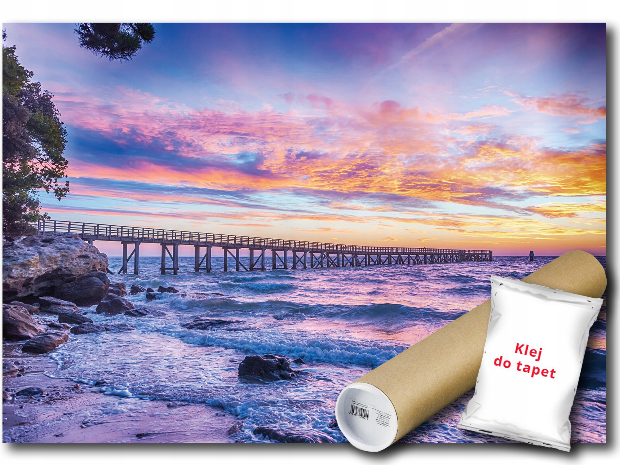 Vinylová Fototapeta Moře Pláž Molo Most Západ Slunce Krajina 254x184