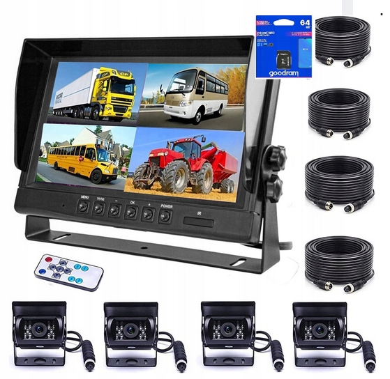 Záznamník Jazdy 64 Gb, Sada Monitorov 9" 4 X Cúvacie Kamery Ahd
