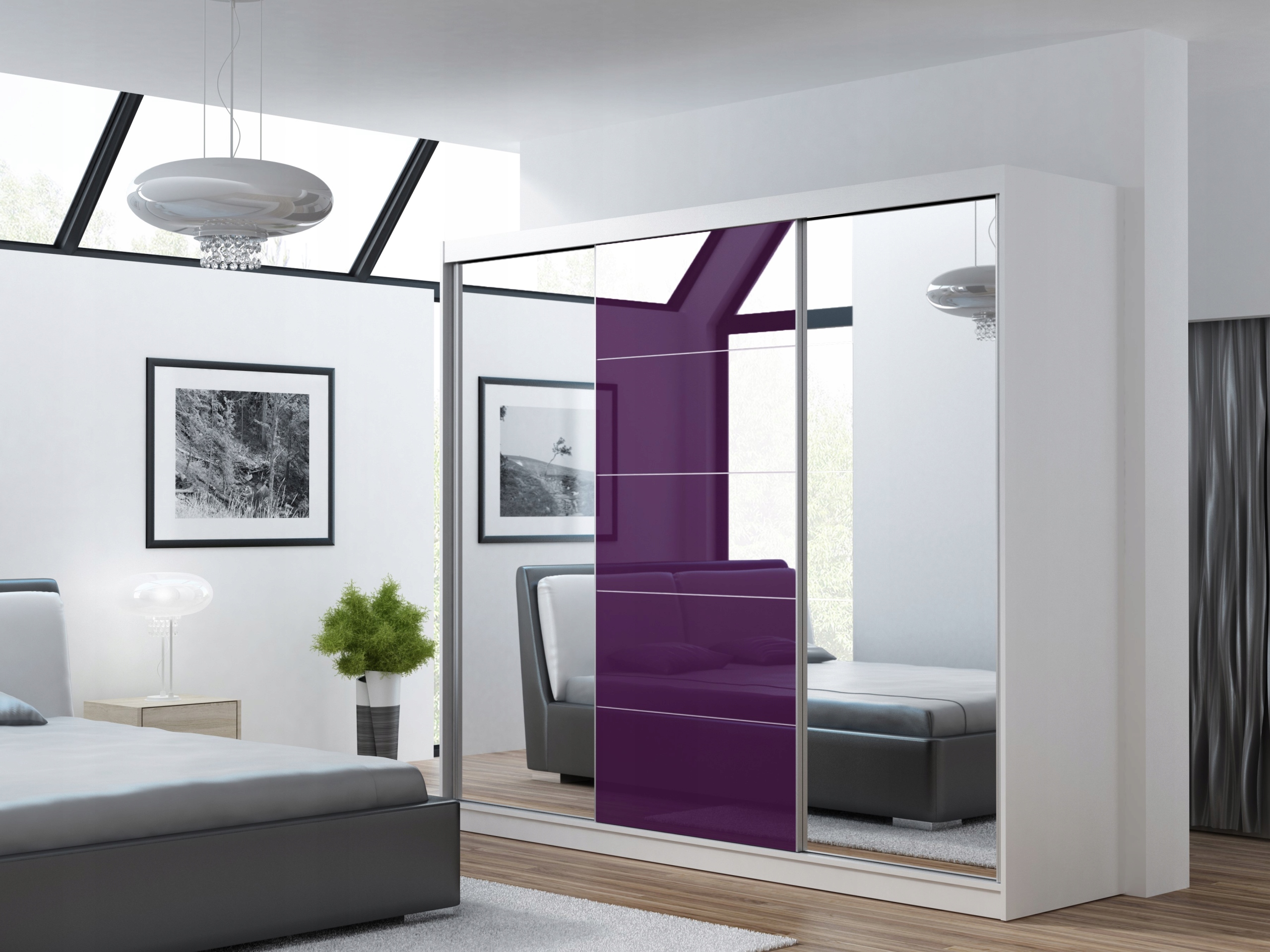 SZAFA PRZESUWNA GARDEROBA ARA 180 CM 3D1L BIAŁA - LACOBEL BIAŁY - LUSTRO Szerokość mebla 180 cm