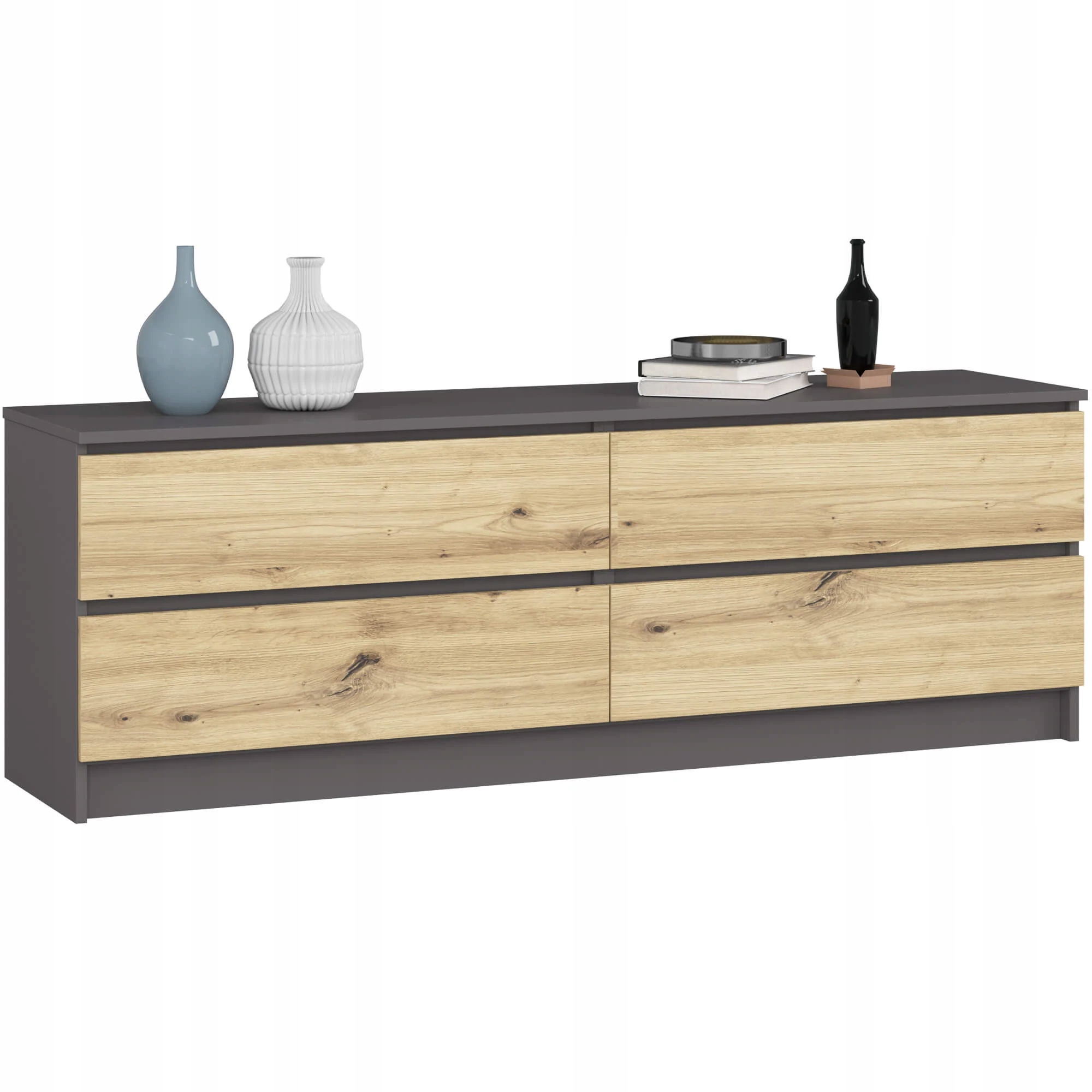 Komoda Stojąca K160 160x55x40 Grafit Szary Dąb Artisan 4 Szuflady