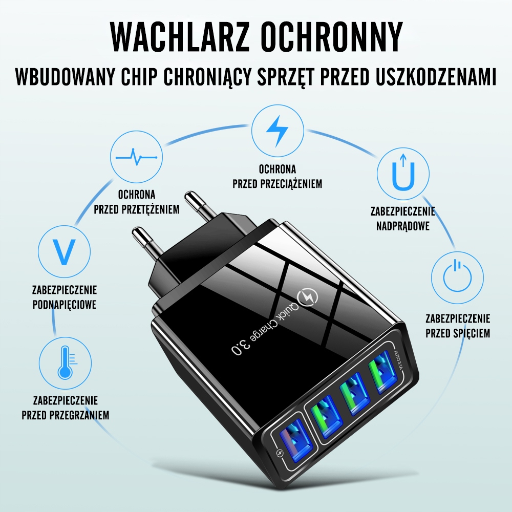 Ładowarka 4xUSB Quick Charge 3.0 QC 3.1A 18W Złącza USB