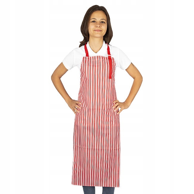 

Fartuch wodoochronny w czerwono białe paski
