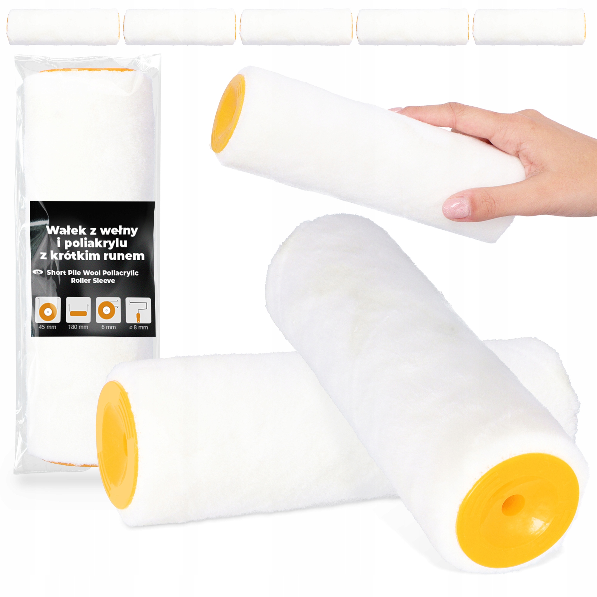 5 x Malířský váleček 18 cm Emulzních Barev Lepidel Laků Náplň Náhradní hřídel Sh