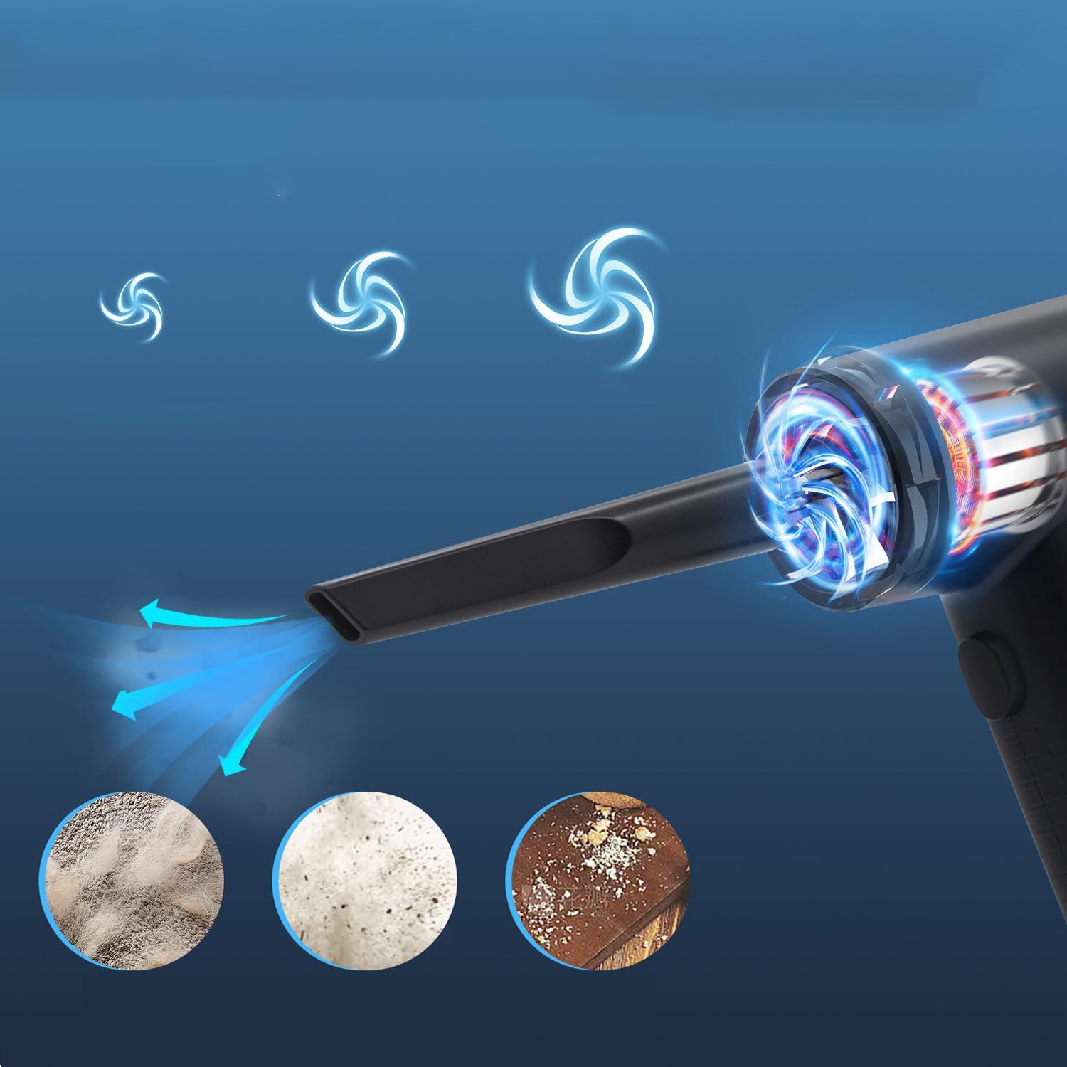 ODKURZACZ MOCNY RĘCZNY DOMU SAMOCHODOWY BEZPRZEWODOWY PRZENOŚNY 3W1 68W Kolor dominujący niebieski