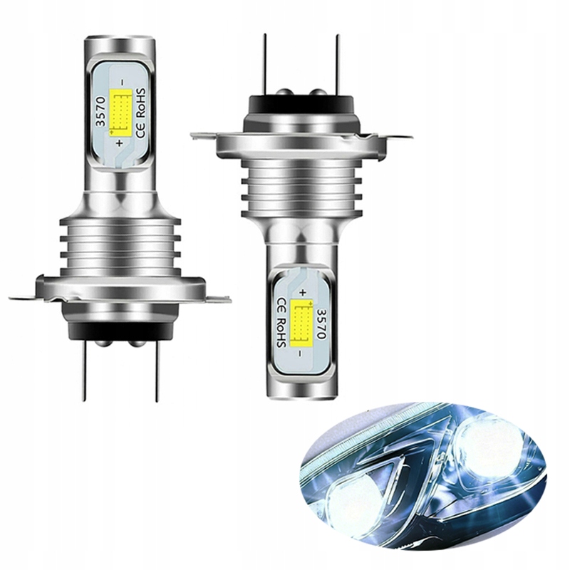 2x Żarówki Led H7 Bardzo Mocne 4000LM 6500K 1:1 Canbus 50000H 40W DC 12-24V