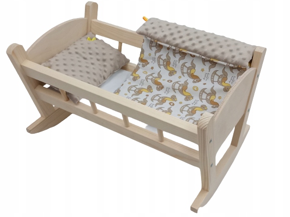KOŁYSKA DREWNIANA DLA LALKI LALEK DUŻA POŚCIEL