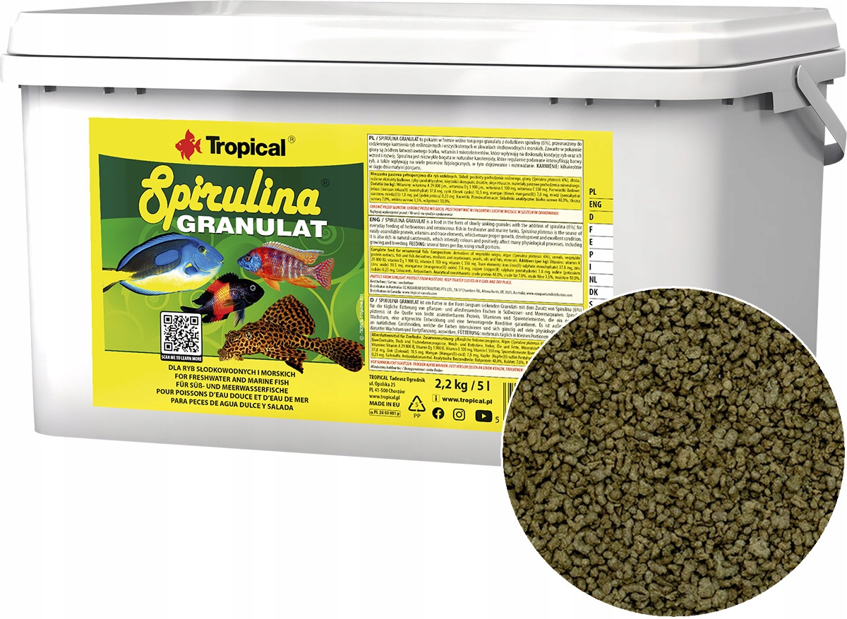 Tropical Spirulina Granulat 2,2kg Pokarm Roślinny