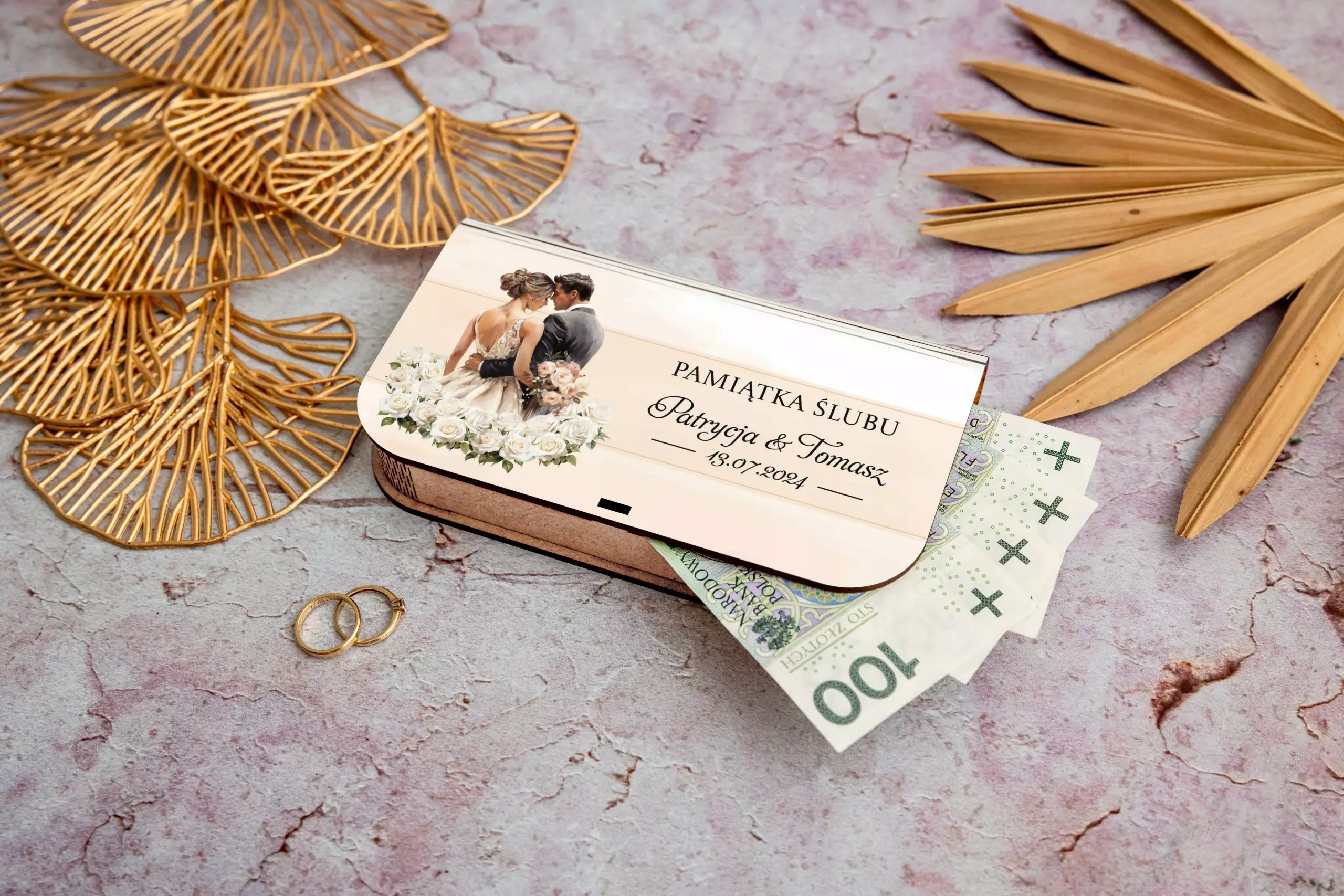 Pudełko na pieniądze kartka na ślub prezent na ślub wesele pamiątka ślubna Marka Sarts