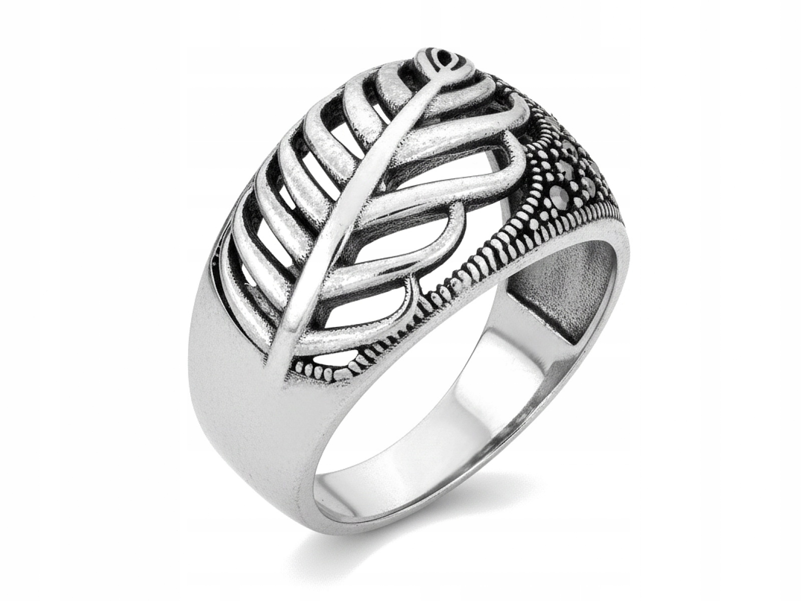 Prstýnek pro ženy ze stříbra 925 S Listem Kapradí s markýzami r18