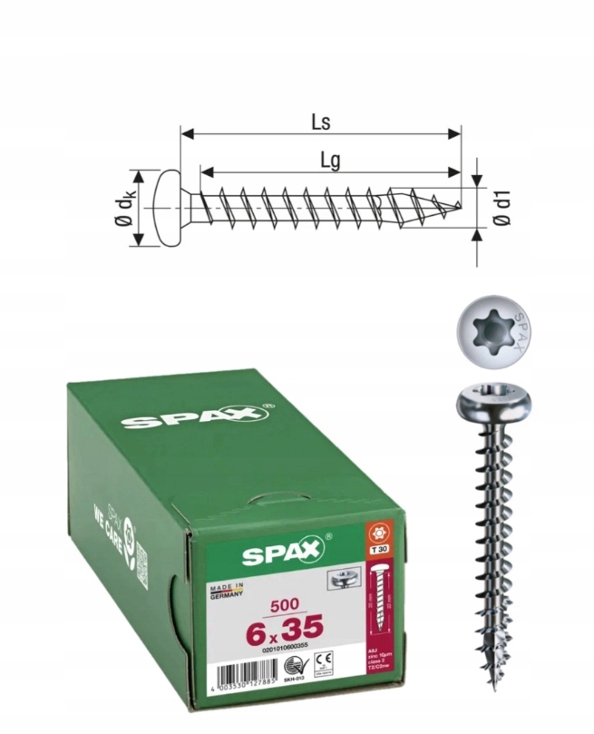 Univerzální šroub do dřeva spax 6 x 35 Wirox Hb Tx 500 ks