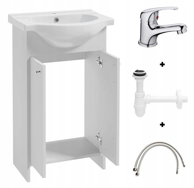 Koupelnová skříňka s umyvadlem a baterií a sifonem 85x50 cm Praktická sada
