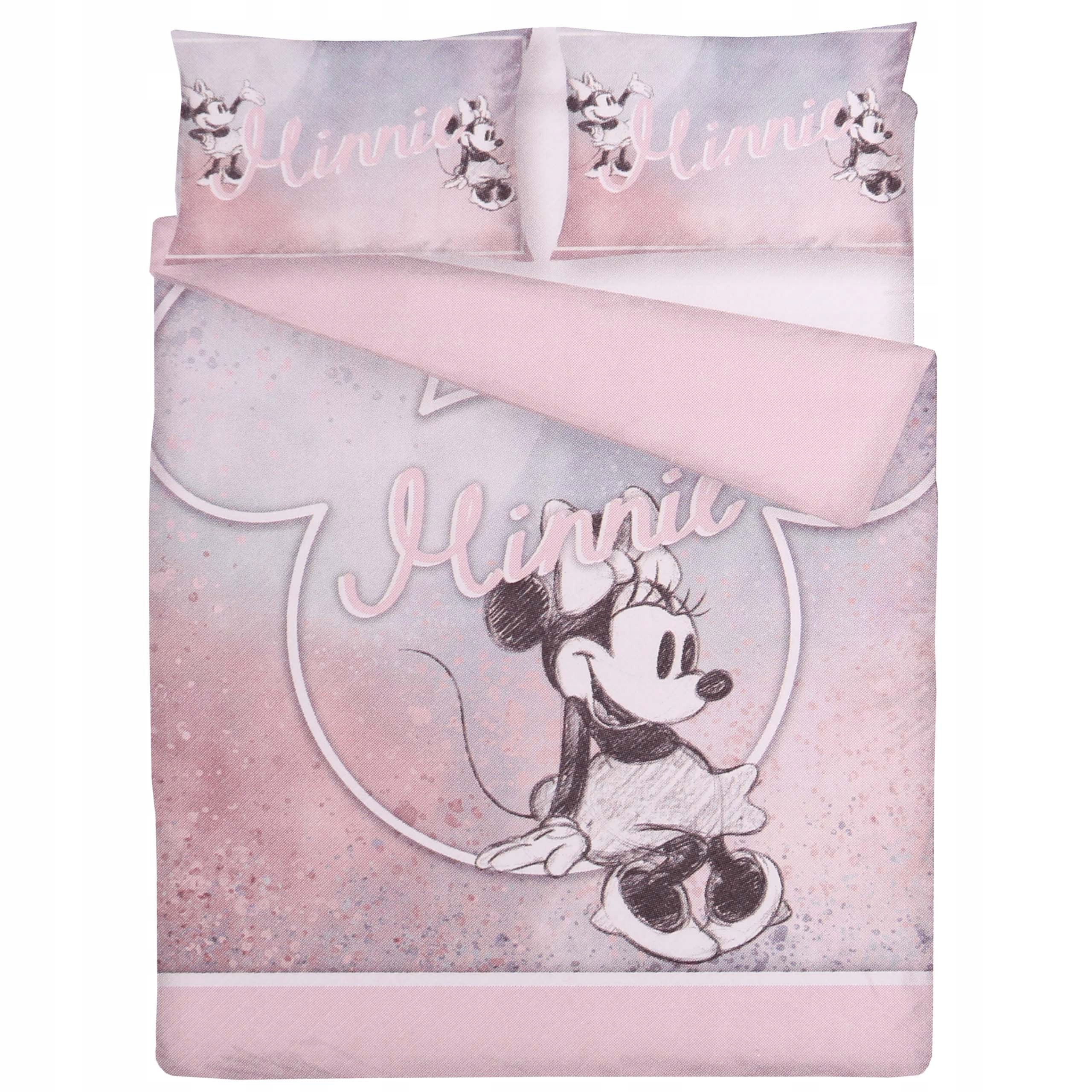 Lenjerie de pat Minnie Mouse albastru roz pe pat, camera copii